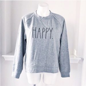 Rae Dunn Sweatshirt “HAPPY” Heather Grey Long Sleeve Loungewear Size M NWT